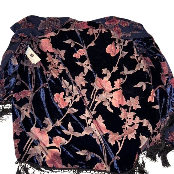 Myokito Women's Floral Velvet Kimono Blue Fringe One Size - Picture 1 of 6